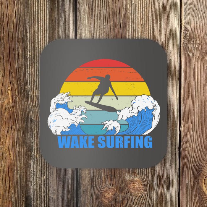 Wake Surfing Retro Sunset Coaster