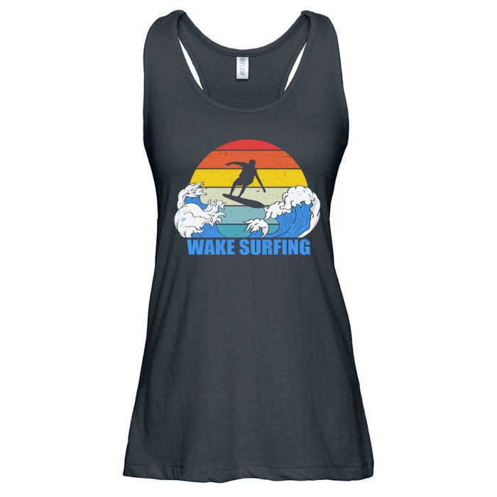 Wake Surfing Retro Sunset Ladies Essential Flowy Tank