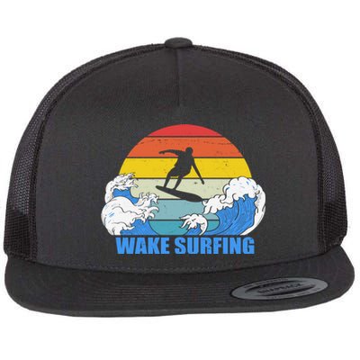 Wake Surfing Retro Sunset Flat Bill Trucker Hat