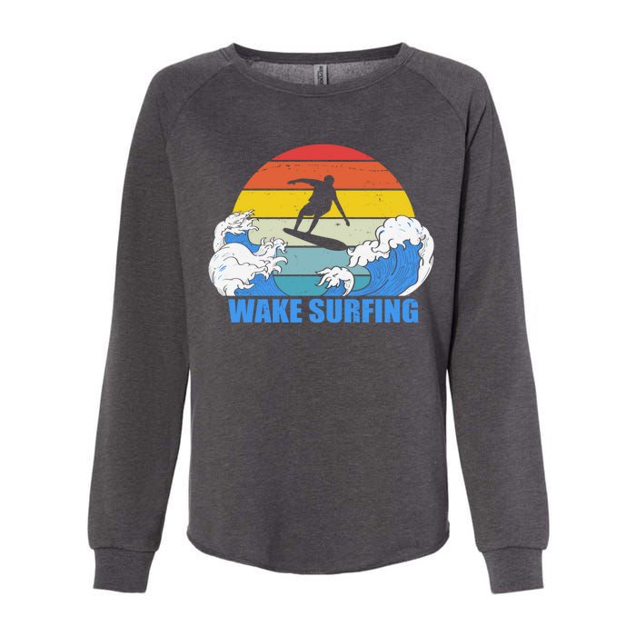 Wake Surfing Retro Sunset Womens California Wash Sweatshirt