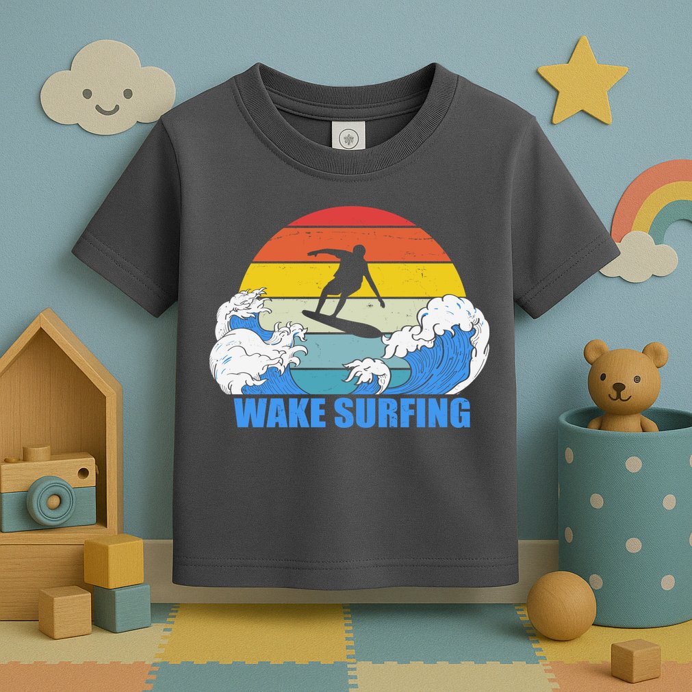 Wake Surfing Retro Sunset Toddler T-Shirt