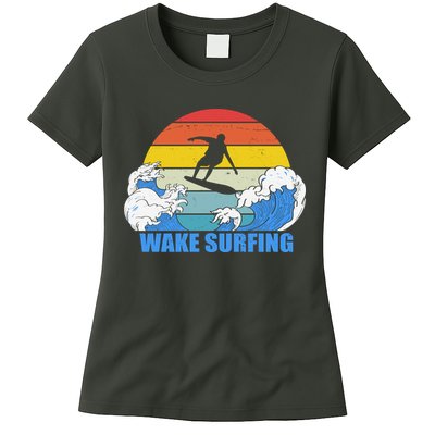 Wake Surfing Retro Sunset Womens T-Shirt