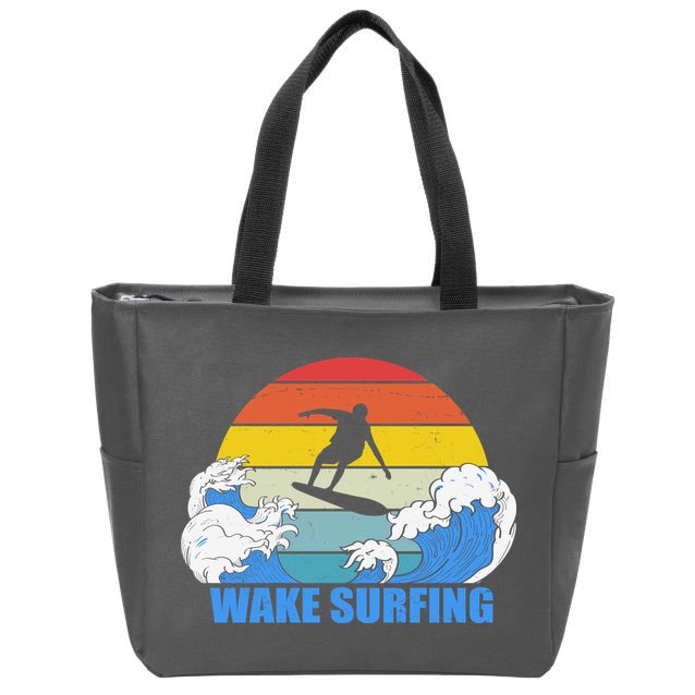 Wake Surfing Retro Sunset Zip Tote Bag
