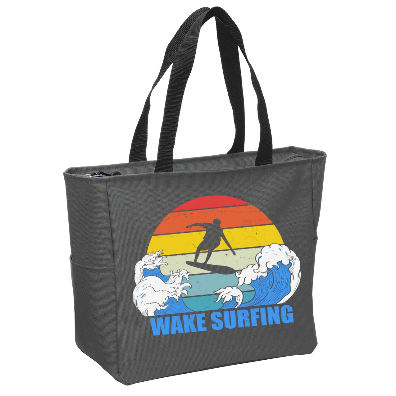 Wake Surfing Retro Sunset Zip Tote Bag