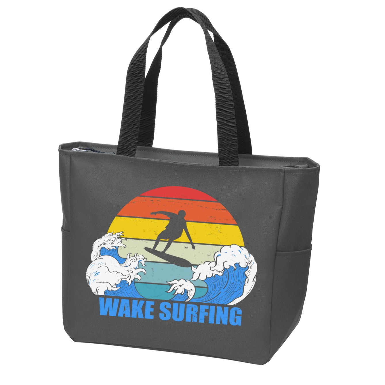 Wake Surfing Retro Sunset Zip Tote Bag