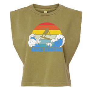 Wake Surfing Retro Sunset Garment-Dyed Women's Muscle Tee