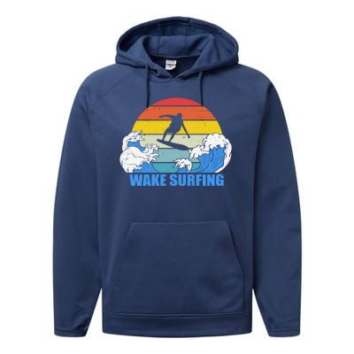 Wake Surfing Retro Sunset Performance Fleece Hoodie