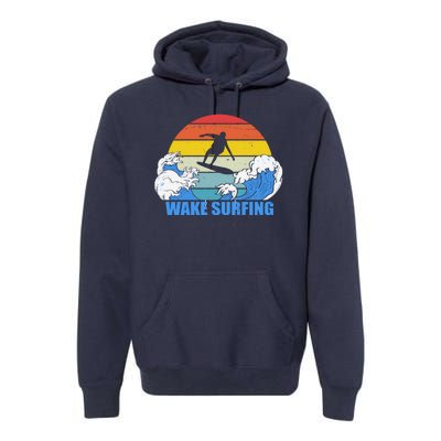 Wake Surfing Retro Sunset Premium Hoodie