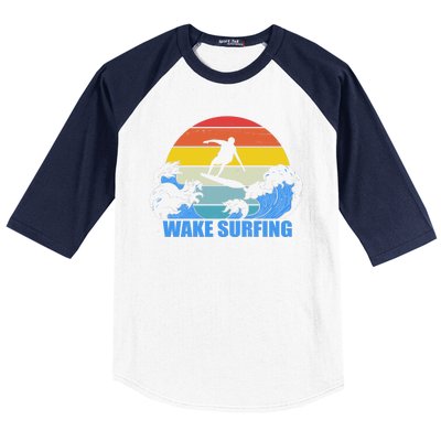 Wake Surfing Retro Sunset Baseball Sleeve Shirt