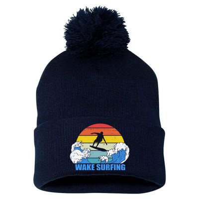 Wake Surfing Retro Sunset Pom Pom 12in Knit Beanie