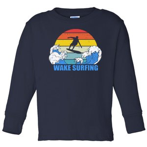 Wake Surfing Retro Sunset Toddler Long Sleeve Shirt