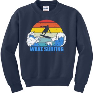 Wake Surfing Retro Sunset Kids Sweatshirt