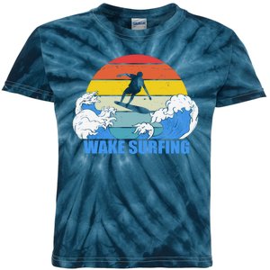 Wake Surfing Retro Sunset Kids Tie-Dye T-Shirt