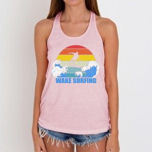 Wake Surfing Retro Sunset Women's Knotted Racerback Tank