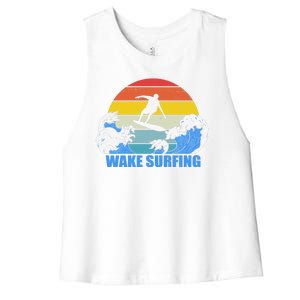 Wake Surfing Retro Sunset Women's Racerback Cropped Tank