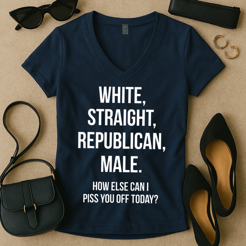 White, Straight, Republican, Male Funny Republican Women's V-Neck T-Shirt