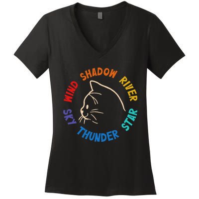 Wind Shadow River Star Thunder Sky Cat Feline Women's V-Neck T-Shirt