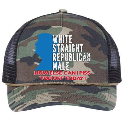 White Straight Republican Male Who Else Can I Piss Off Today Retro Rope Trucker Hat Cap