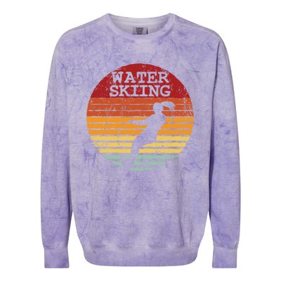 Water Skiing Retro Waterski Vintage Waterskiing Sunset Ski Meaningful Gift Colorblast Crewneck Sweatshirt