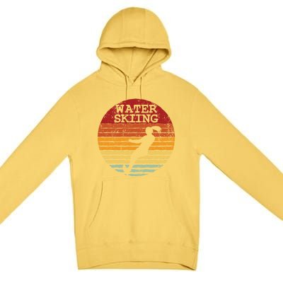 Water Skiing Retro Waterski Vintage Waterskiing Sunset Ski Meaningful Gift Premium Pullover Hoodie