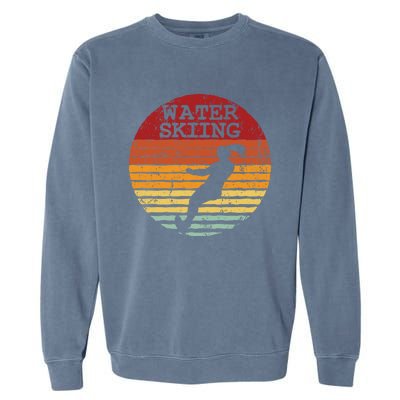 Water Skiing Retro Waterski Vintage Waterskiing Sunset Ski Meaningful Gift Garment-Dyed Sweatshirt