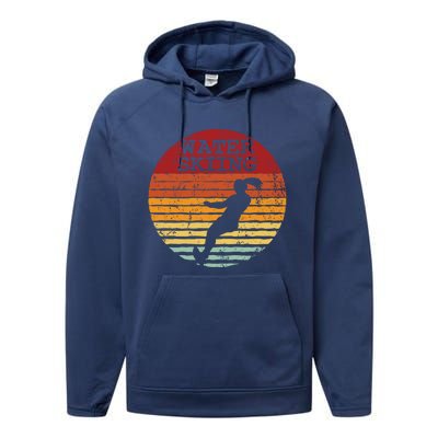 Water Skiing Retro Waterski Vintage Waterskiing Sunset Ski Meaningful Gift Performance Fleece Hoodie