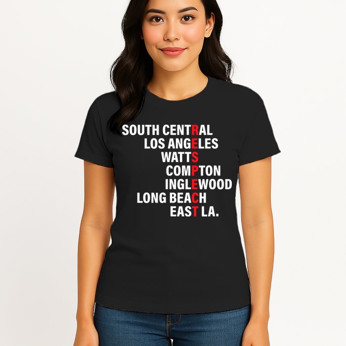West Side RESPECT Los Angeles Watts Compton Long Beach Womens T-Shirt