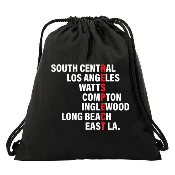 West Side RESPECT Los Angeles Watts Compton Long Beach Drawstring Bag