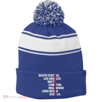 West Side RESPECT Los Angeles Watts Compton Long Beach Stripe Pom Pom Beanie