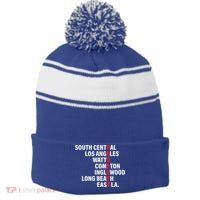 West Side RESPECT Los Angeles Watts Compton Long Beach Stripe Pom Pom Beanie