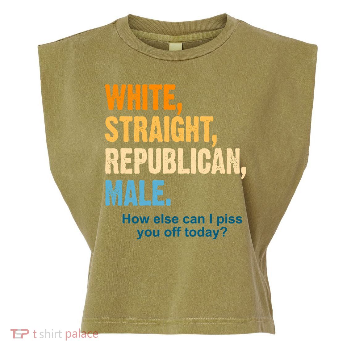 White Straight Republican Male Piss You Off Funny Garment-Dyed Women's Muscle Tee