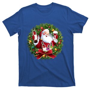 Wine Santa Round Ornats Decoration Gift Xgiftmas Santa Wine Funny Gift T-Shirt