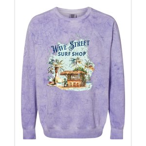 Wave Street Retro Vacation Beach Surfing Sunset Beach Hut Colorblast Crewneck Sweatshirt