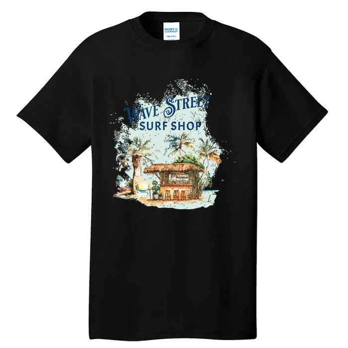 Wave Street Retro Vacation Beach Surfing Sunset Beach Hut Tall T-Shirt