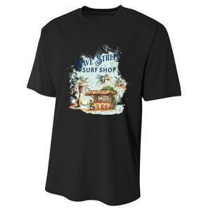 Wave Street Retro Vacation Beach Surfing Sunset Beach Hut Performance Sprint T-Shirt