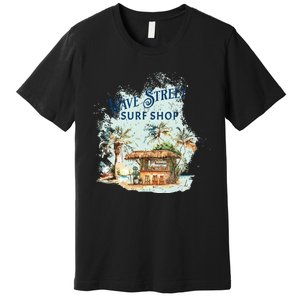 Wave Street Retro Vacation Beach Surfing Sunset Beach Hut Premium T-Shirt