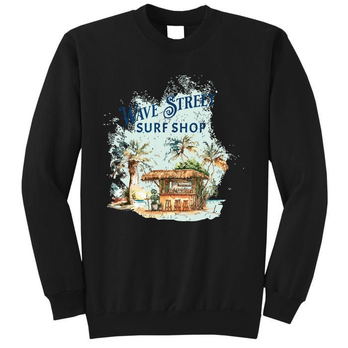 Wave Street Retro Vacation Beach Surfing Sunset Beach Hut Tall Sweatshirt