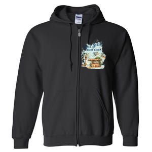 Wave Street Retro Vacation Beach Surfing Sunset Beach Hut Full Zip Hoodie