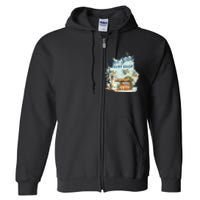 Wave Street Retro Vacation Beach Surfing Sunset Beach Hut Full Zip Hoodie