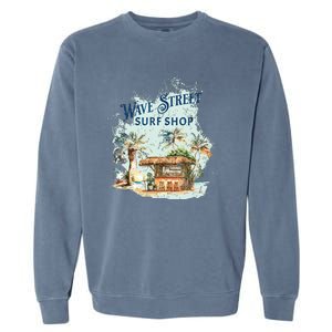 Wave Street Retro Vacation Beach Surfing Sunset Beach Hut Garment-Dyed Sweatshirt