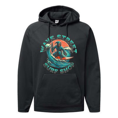 Wave Street Retro Vacation Beach Surfing Skul Performance Fleece Hoodie