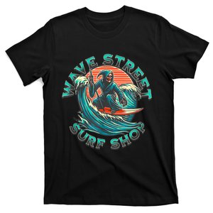 Wave Street Retro Vacation Beach Surfing Skul T-Shirt