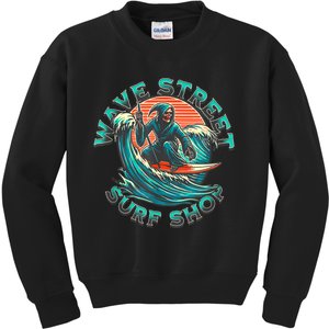 Wave Street Retro Vacation Beach Surfing Skul Kids Sweatshirt