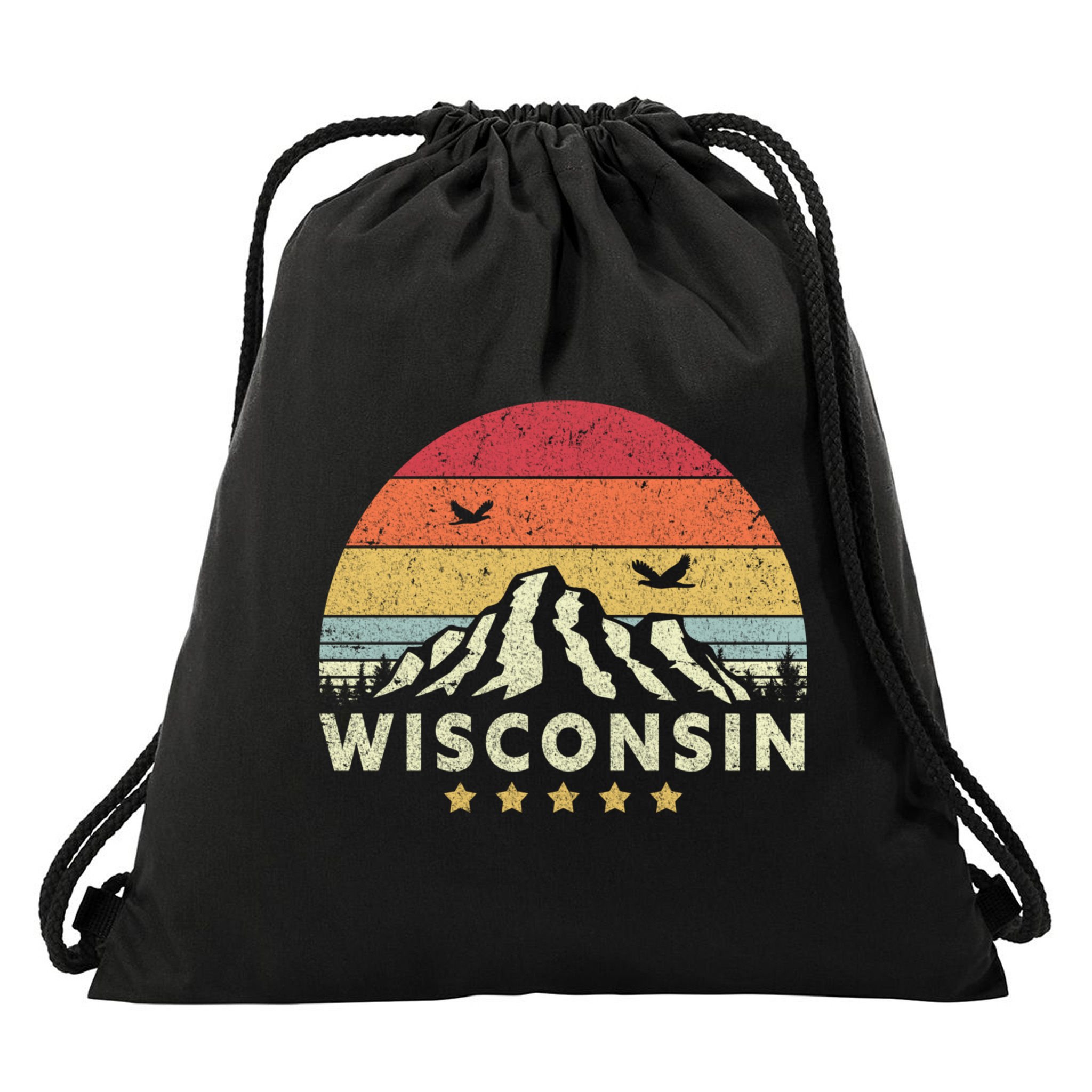 Wisconsin Shirt. Retro Style WI, USA Drawstring Bag