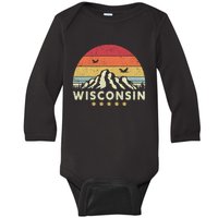 Wisconsin Shirt. Retro Style WI, USA Baby Long Sleeve Bodysuit