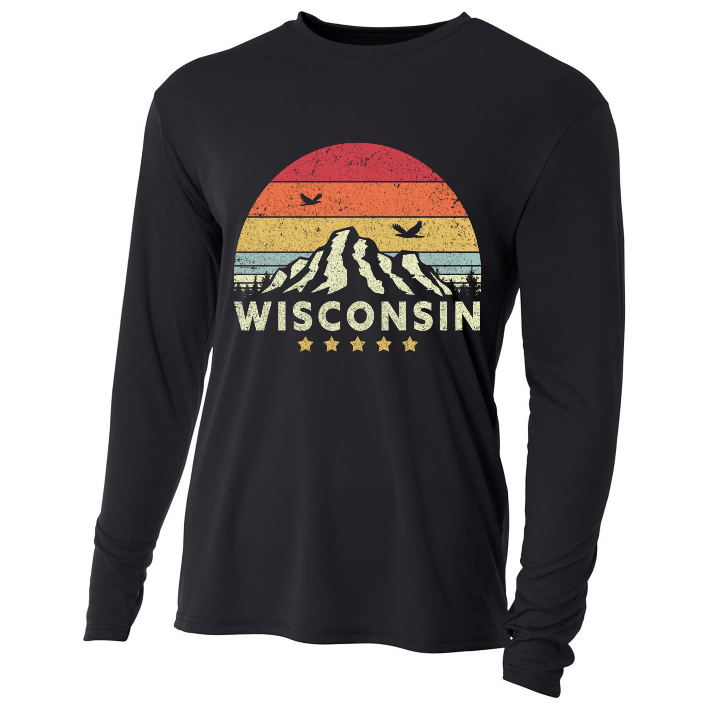 Wisconsin Shirt. Retro Style WI, USA Cooling Performance Long Sleeve Crew