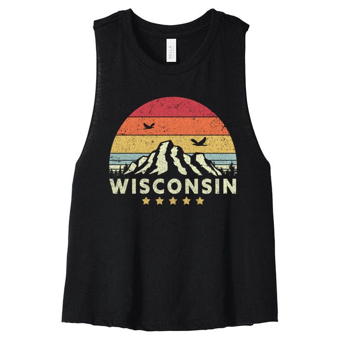 Wisconsin Shirt. Retro Style WI, USA Women's Racerback Cropped Tank