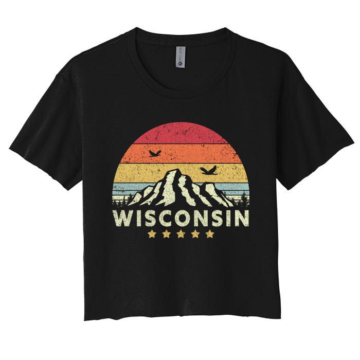 Wisconsin Shirt. Retro Style WI, USA Women's Crop Top Tee