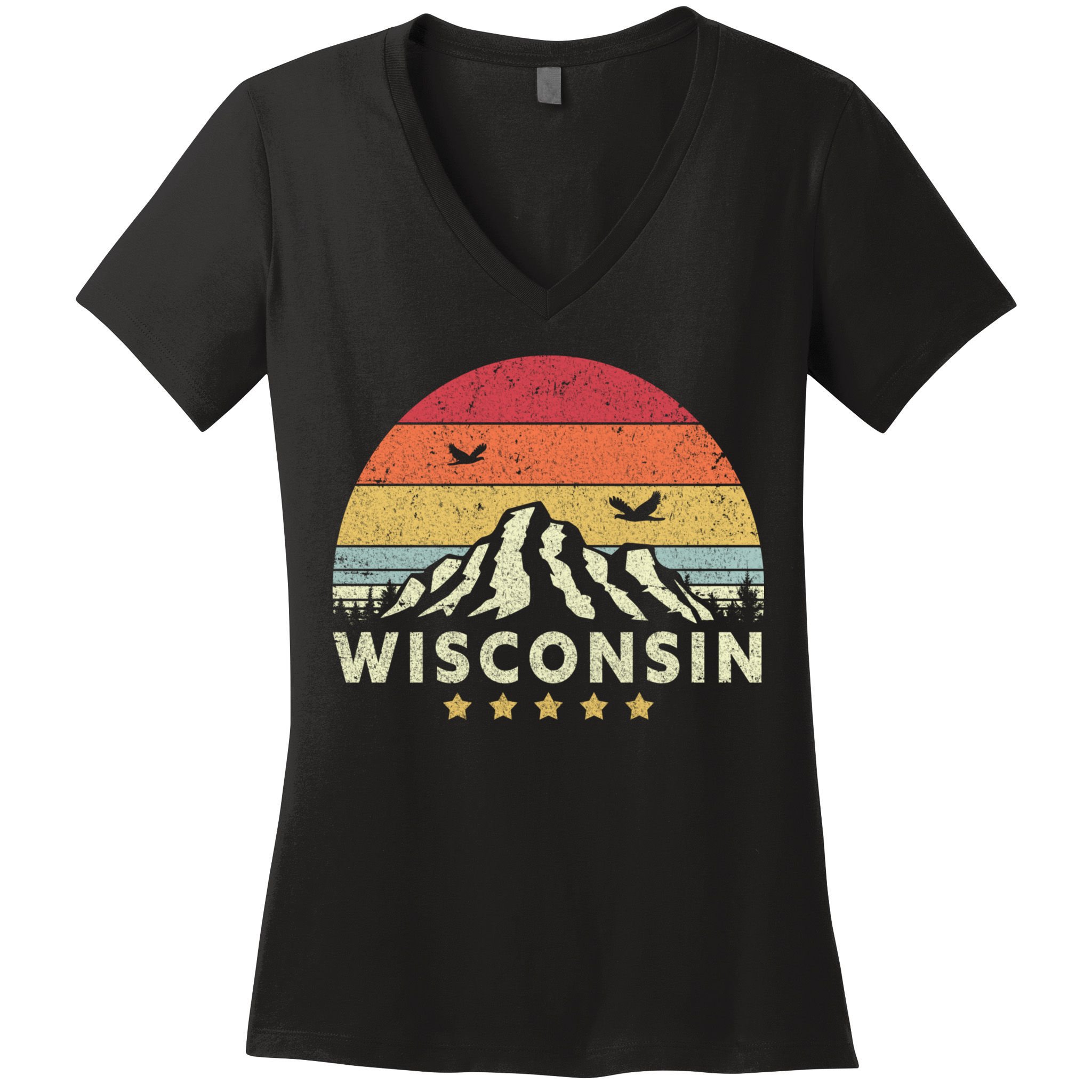 Wisconsin Shirt. Retro Style WI, USA Women's V-Neck T-Shirt