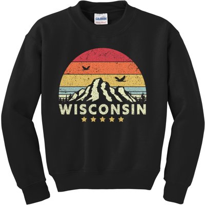 Wisconsin Shirt. Retro Style WI, USA Kids Sweatshirt